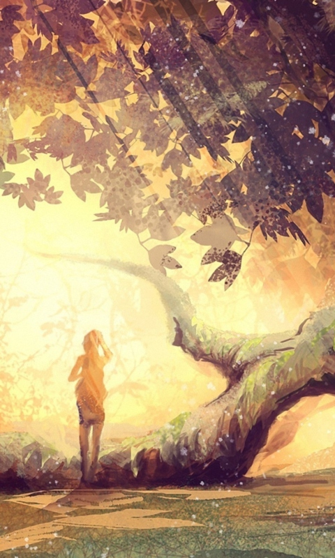 Girl And Fantasy Tree wallpaper 480x800
