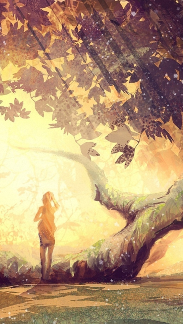 Das Girl And Fantasy Tree Wallpaper 640x1136