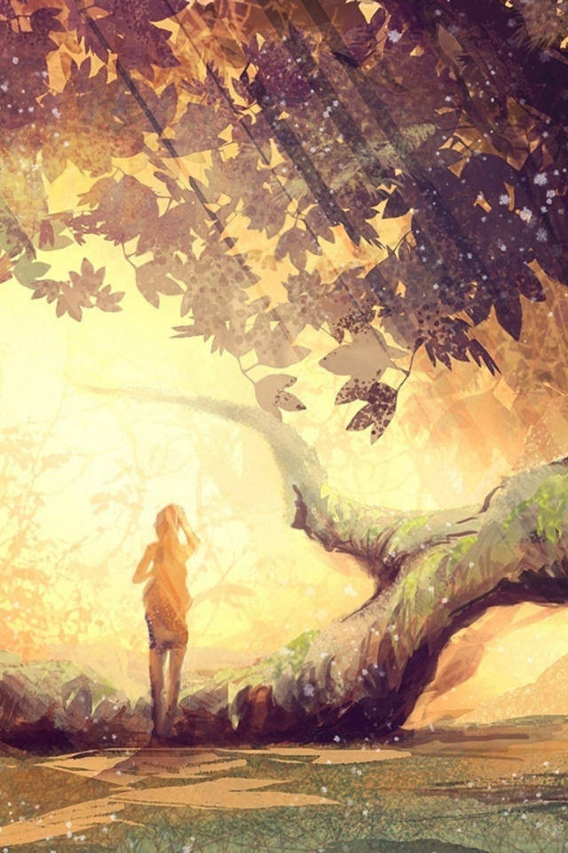 Girl And Fantasy Tree wallpaper 640x960