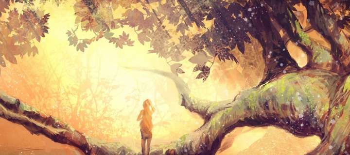 Обои Girl And Fantasy Tree 720x320