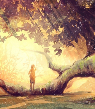 Girl And Fantasy Tree Background for 768x1280