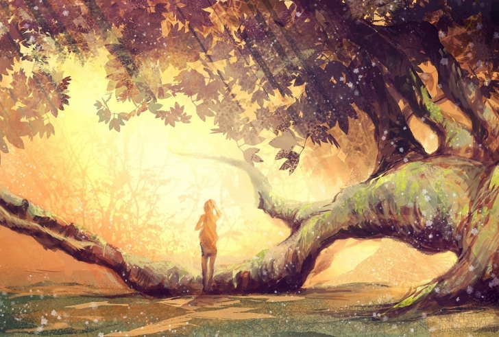 Girl And Fantasy Tree wallpaper