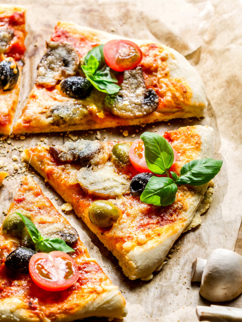 Pizza with olives wallpaper 480x640