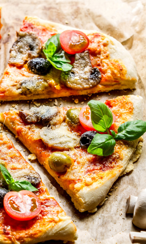 Pizza with olives wallpaper 480x800