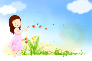 Summer Girl Drawing Background for Android, iPhone and iPad