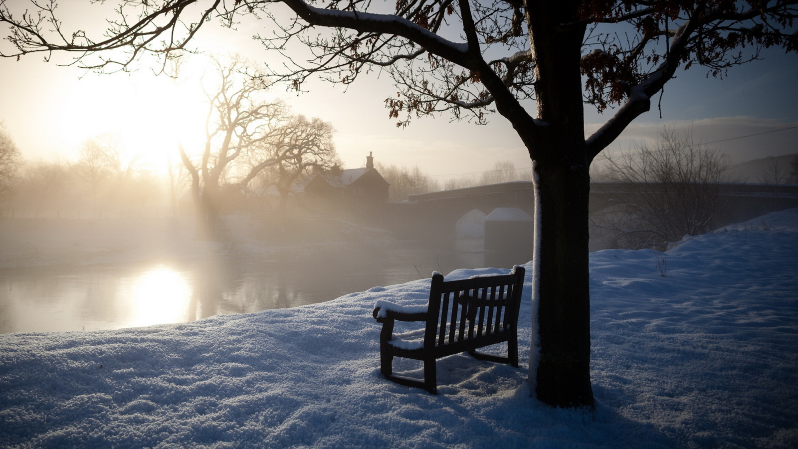 Bench Covered With Snow wallpaper 1600x900