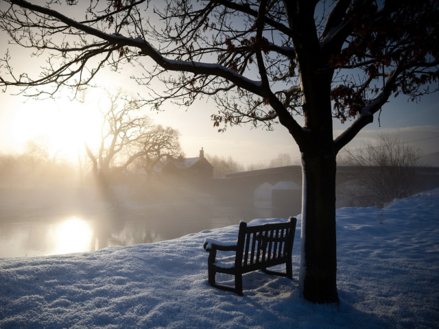 Bench Covered With Snow wallpaper 640x480