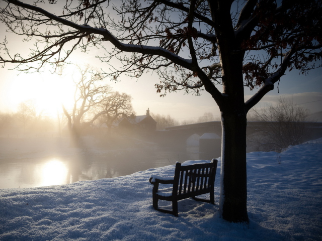 Обои Bench Covered With Snow 640x480