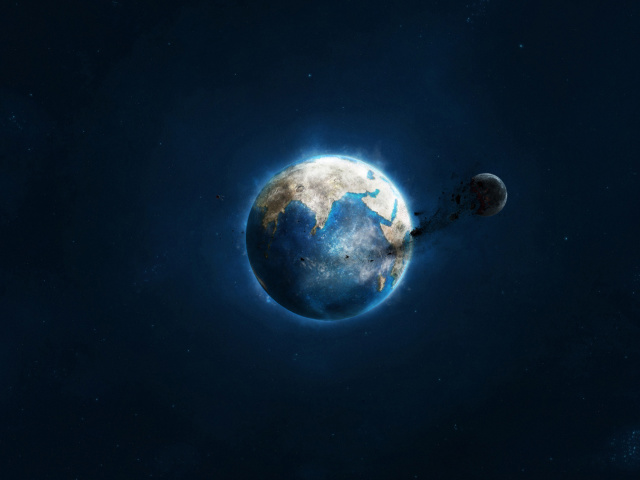 Обои Planet and Asteroid 640x480
