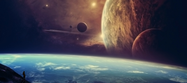 Fondo de pantalla Planets In Open Space 720x320