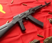 Fondo de pantalla AK47 Assault Rifle and USSR Flag 176x144