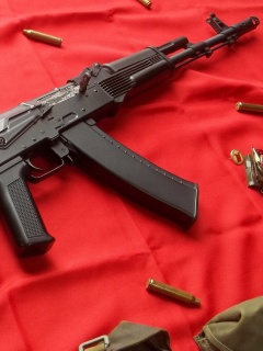 Sfondi AK47 Assault Rifle and USSR Flag 240x320