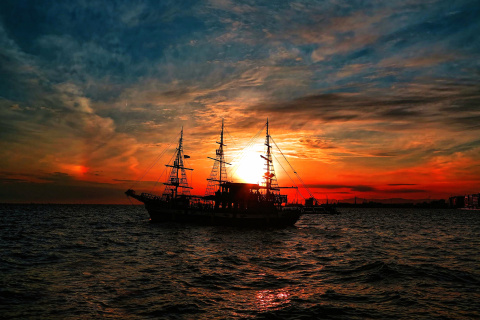 Sfondi Ship in sunset 480x320