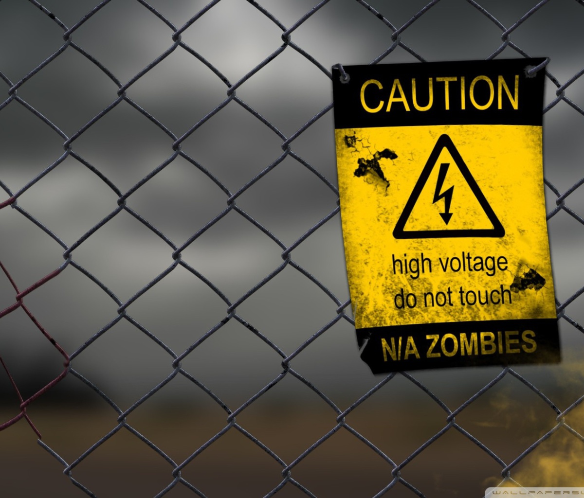 Fondo de pantalla Caution Zombies, High voltage do not touch 1200x1024