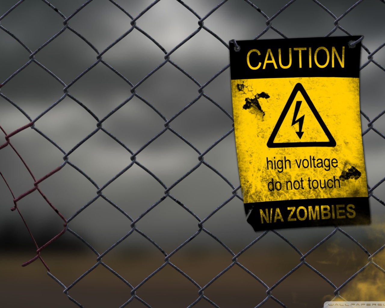 Fondo de pantalla Caution Zombies, High voltage do not touch 1280x1024
