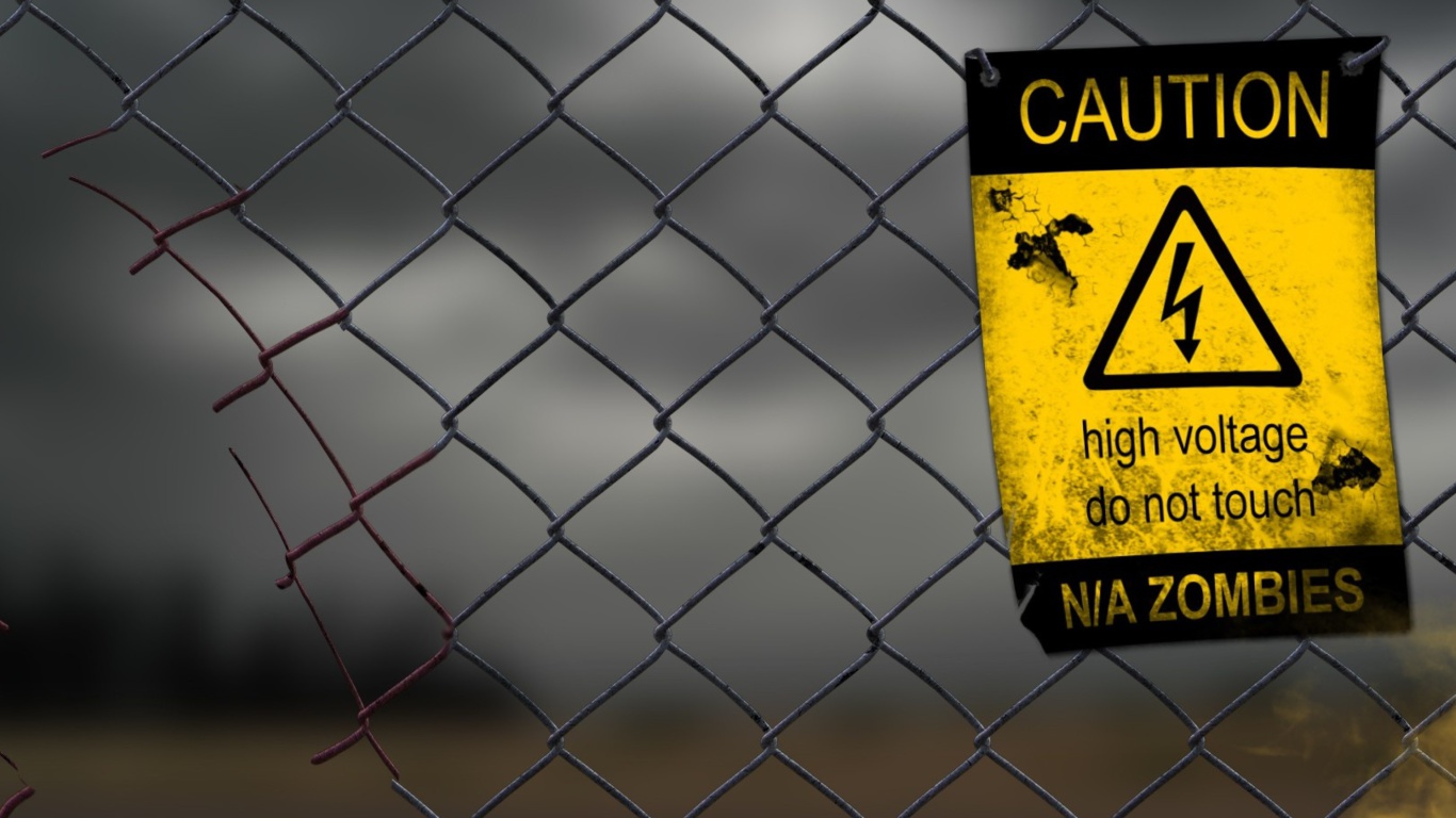 Caution Zombies, High voltage do not touch wallpaper 1366x768