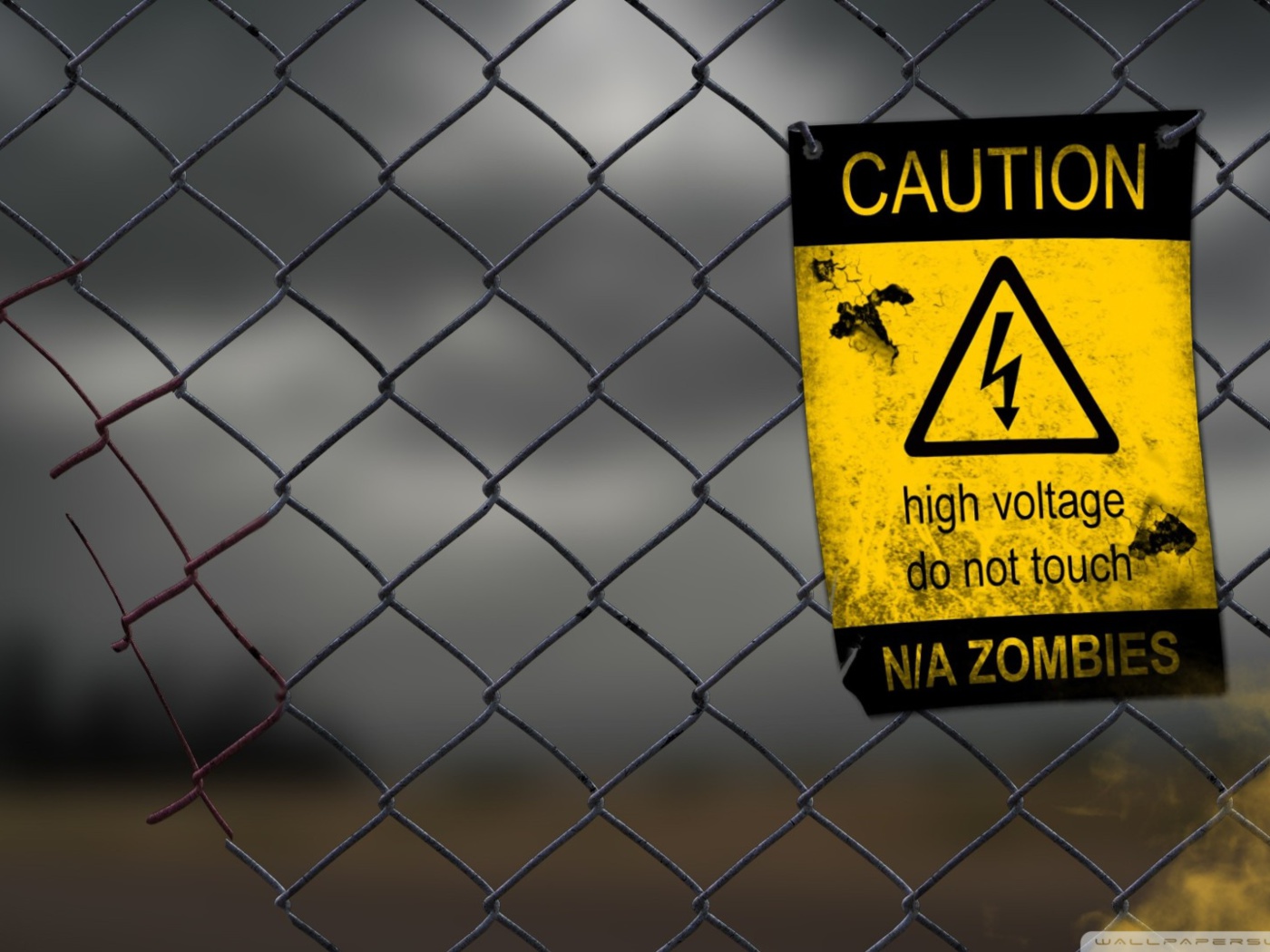 Fondo de pantalla Caution Zombies, High voltage do not touch 1400x1050