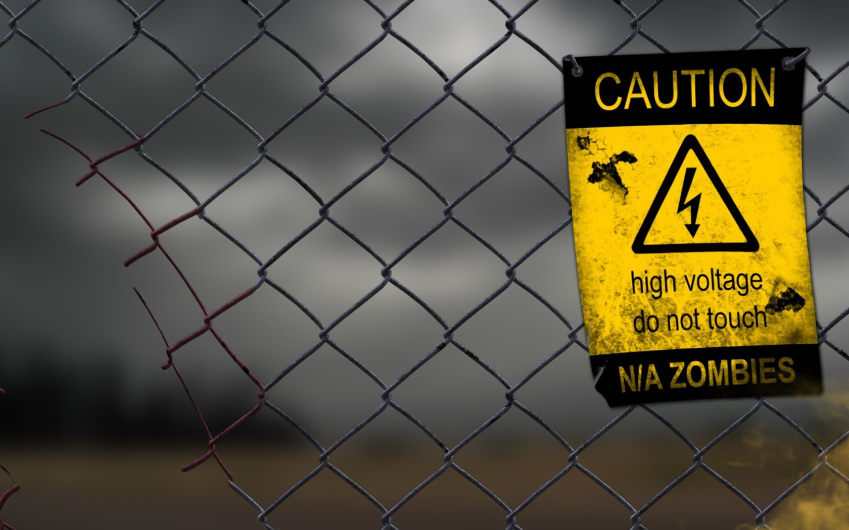 Fondo de pantalla Caution Zombies, High voltage do not touch 1680x1050