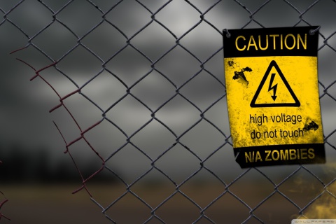 Fondo de pantalla Caution Zombies, High voltage do not touch 480x320