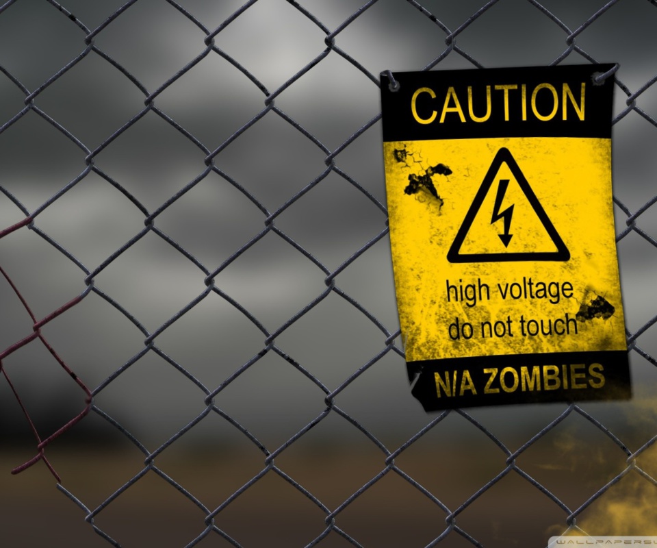 Fondo de pantalla Caution Zombies, High voltage do not touch 960x800
