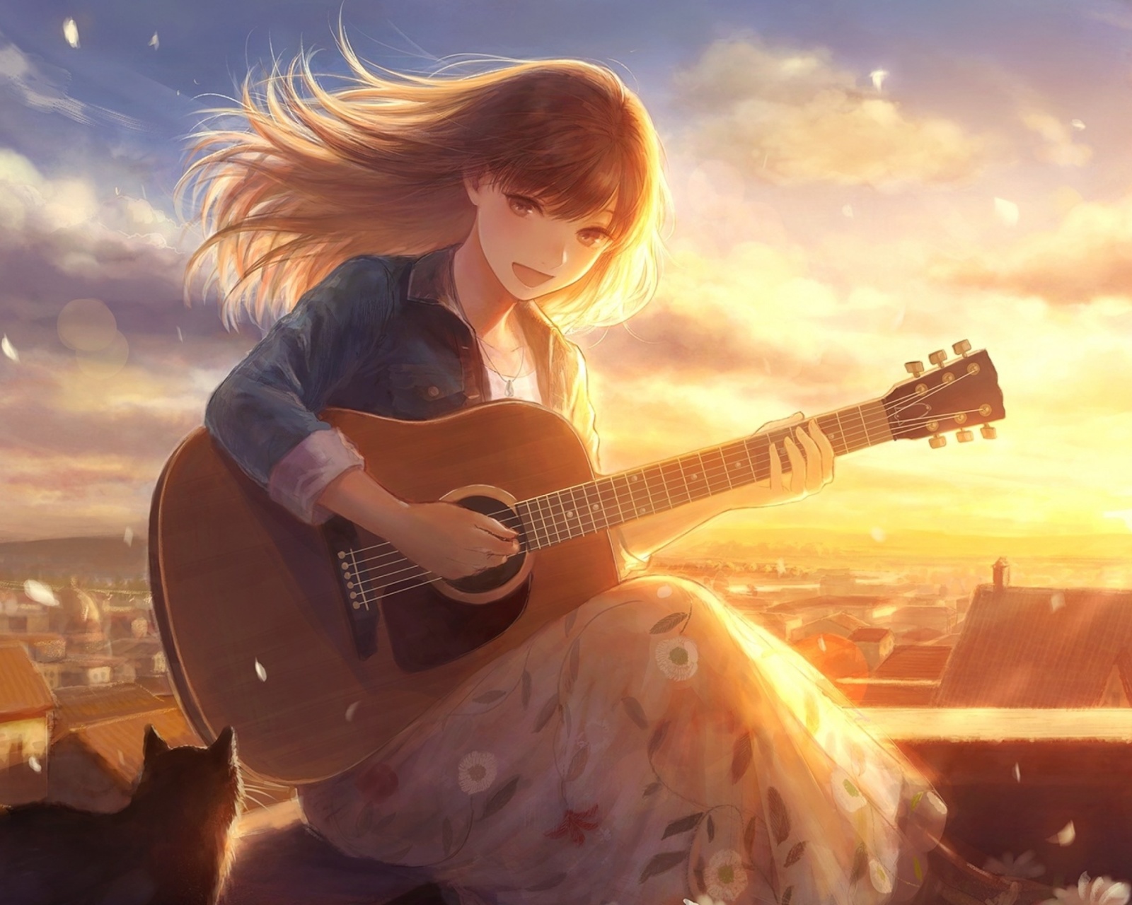 Обои Anime Girl with Guitar 1600x1280