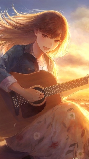 Anime Girl with Guitar wallpaper 360x640