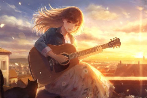 Anime Girl with Guitar wallpaper 480x320