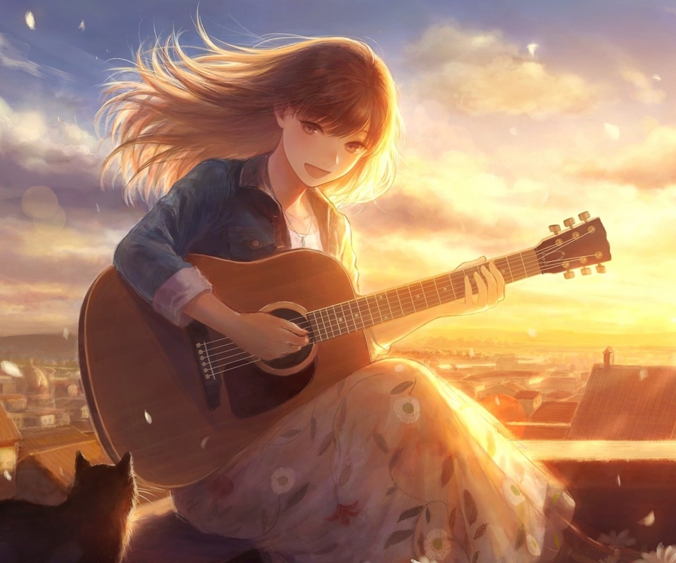 Anime Girl with Guitar wallpaper 960x800