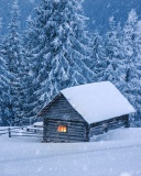 House in winter forest wallpaper 128x160