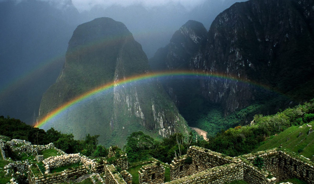 Rainbow Over Machu Picchu wallpaper 1024x600