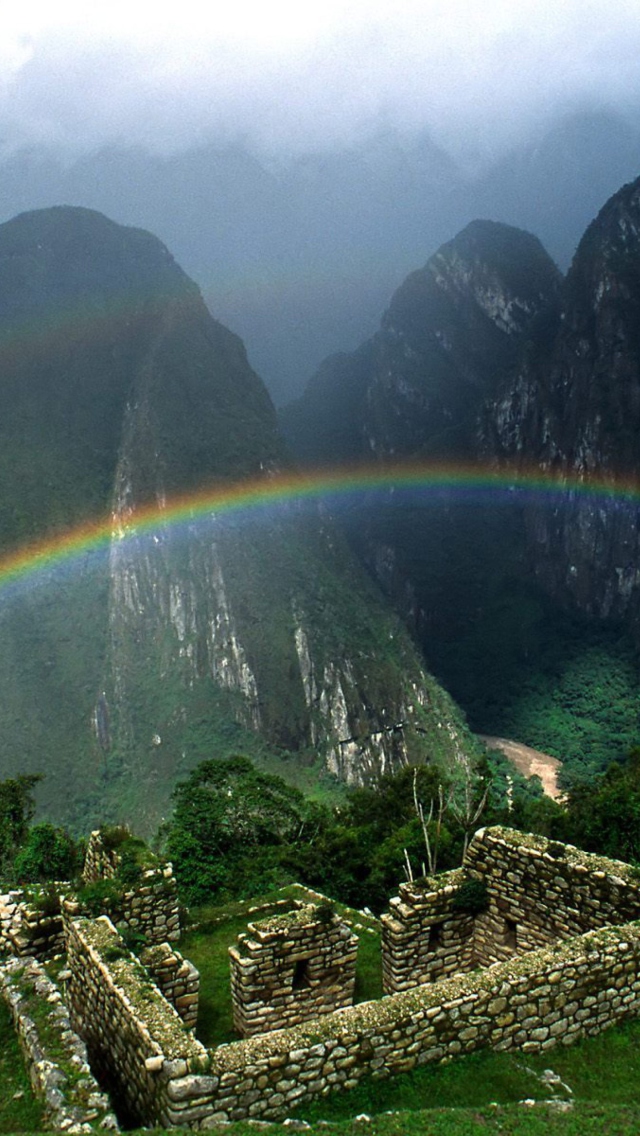 Rainbow Over Machu Picchu wallpaper 640x1136