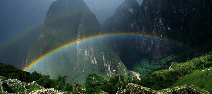 Das Rainbow Over Machu Picchu Wallpaper 720x320