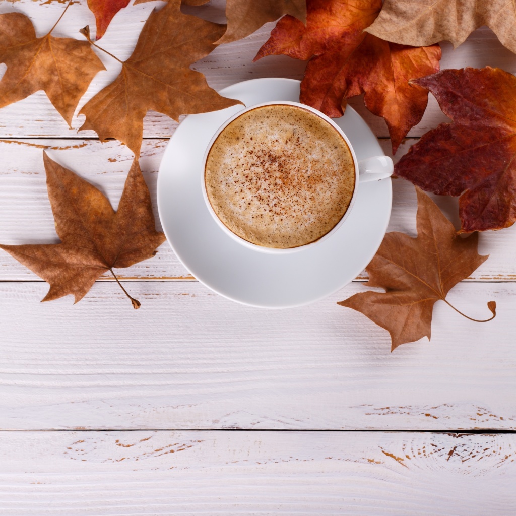 Fondo de pantalla Cozy autumn morning with a cup of hot coffee 1024x1024
