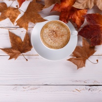 Cozy autumn morning with a cup of hot coffee wallpaper 208x208