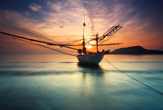 Beautiful Ship At Sunset Picture for Android, iPhone and iPad