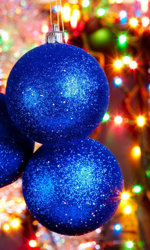 Das Blue Christmas Tree Balls Wallpaper 480x800