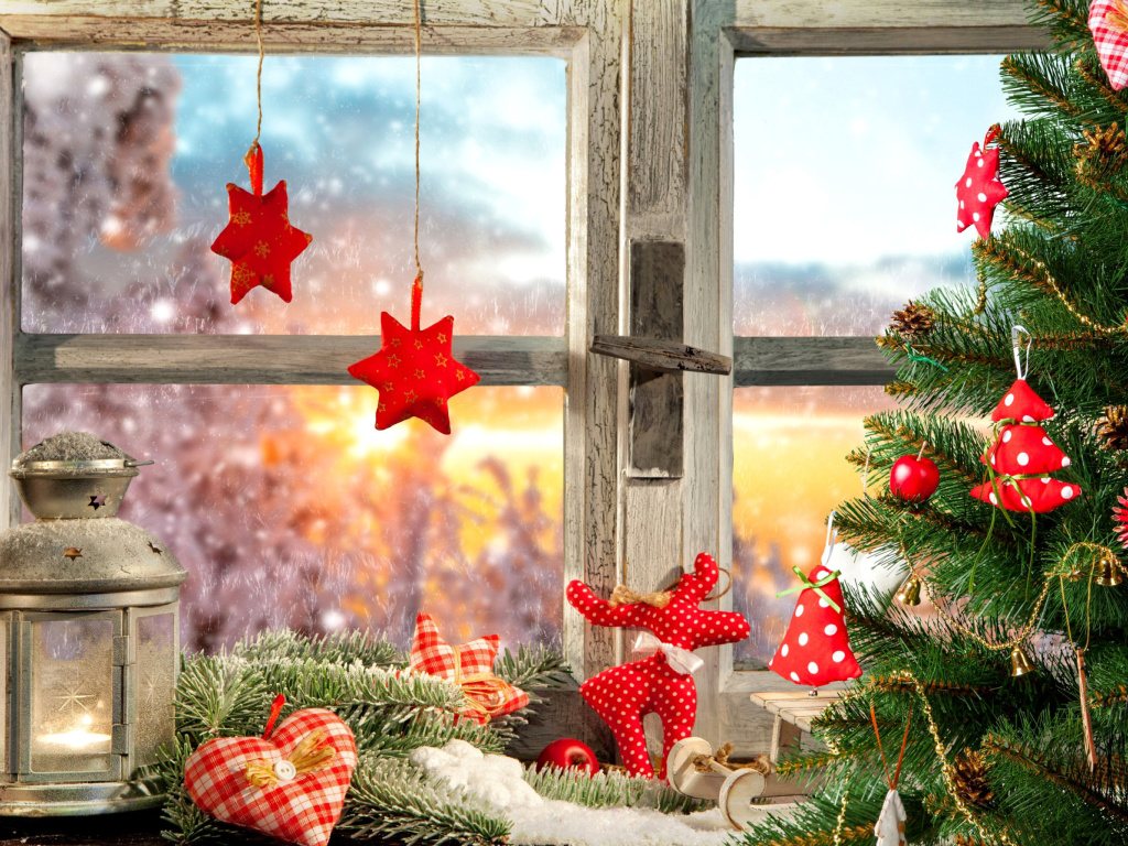 Обои Christmas Window Home Decor 1024x768