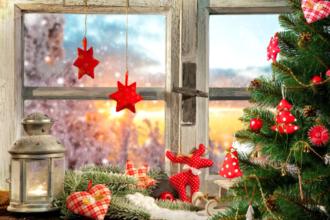 Обои Christmas Window Home Decor 480x320