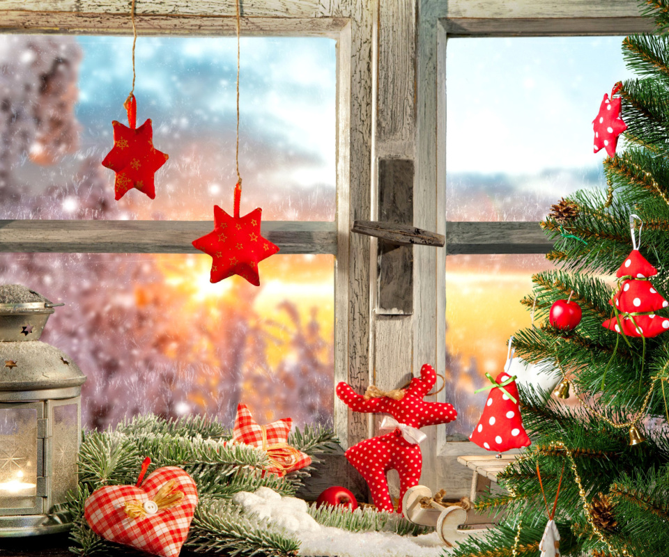 Обои Christmas Window Home Decor 960x800