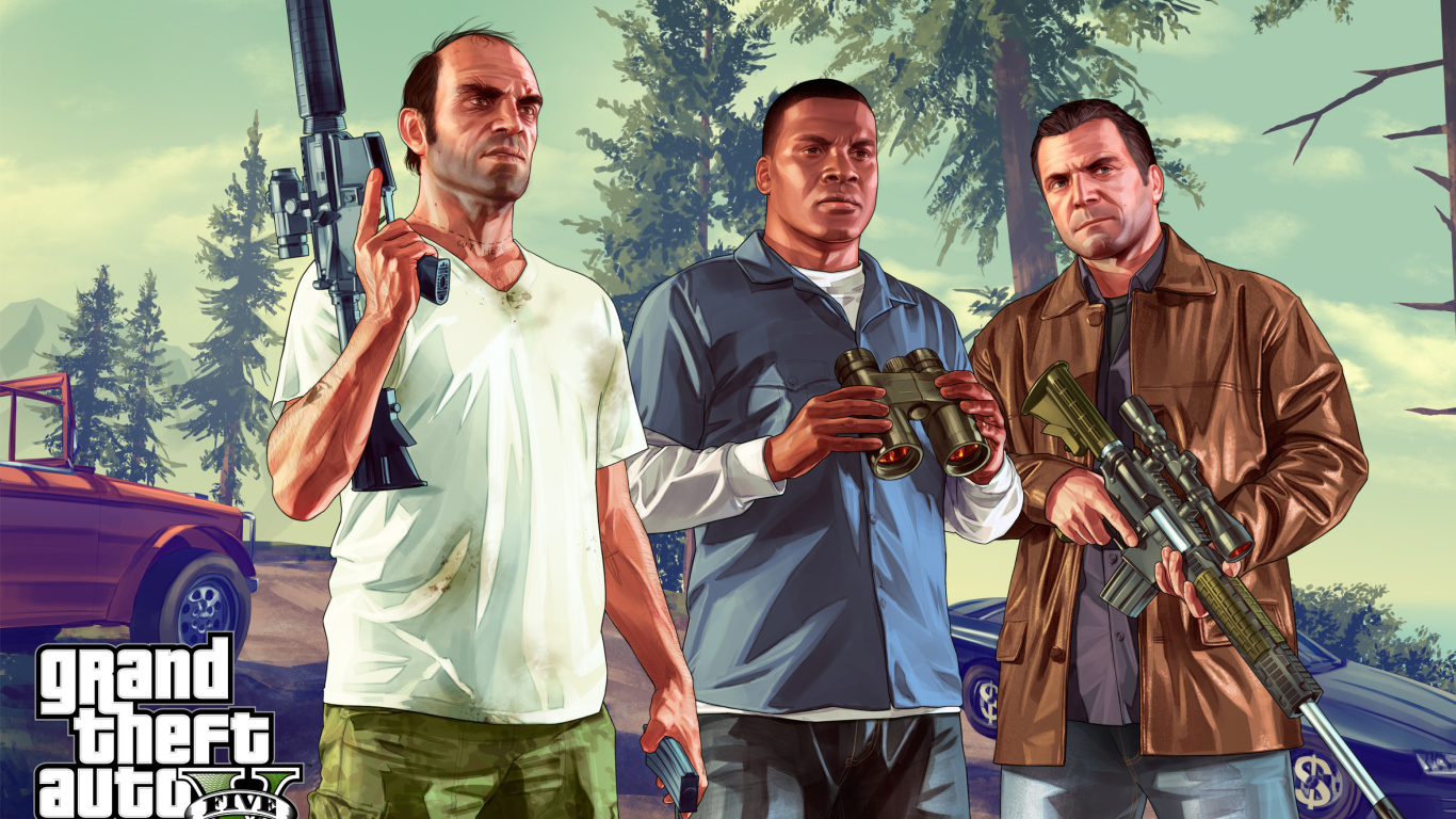 Обои Grand Theft Auto V Gangsters 1366x768