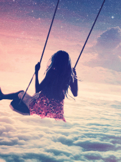 Girl On Swing Above Cloudy Sky wallpaper 240x320