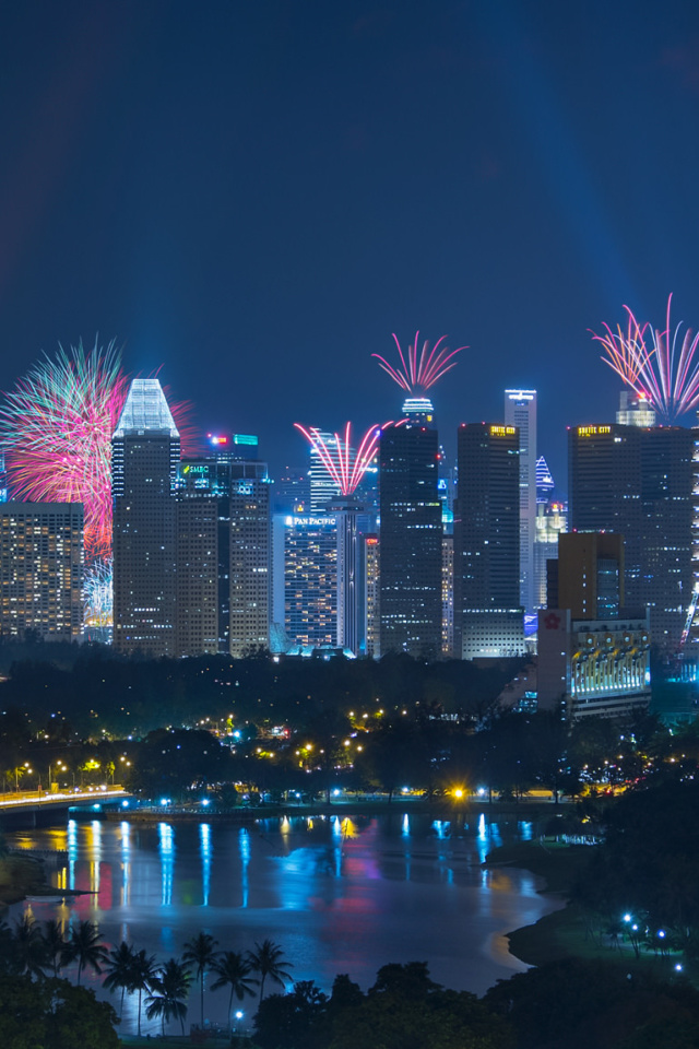 Das Singapore Fireworks Wallpaper 640x960