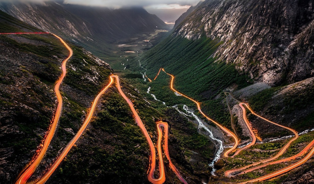 Обои Trollstigen Serpentine Road in Norway 1024x600