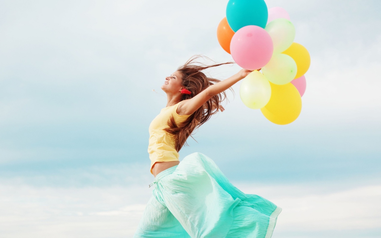 Girl With Colorful Balloons wallpaper 1280x800