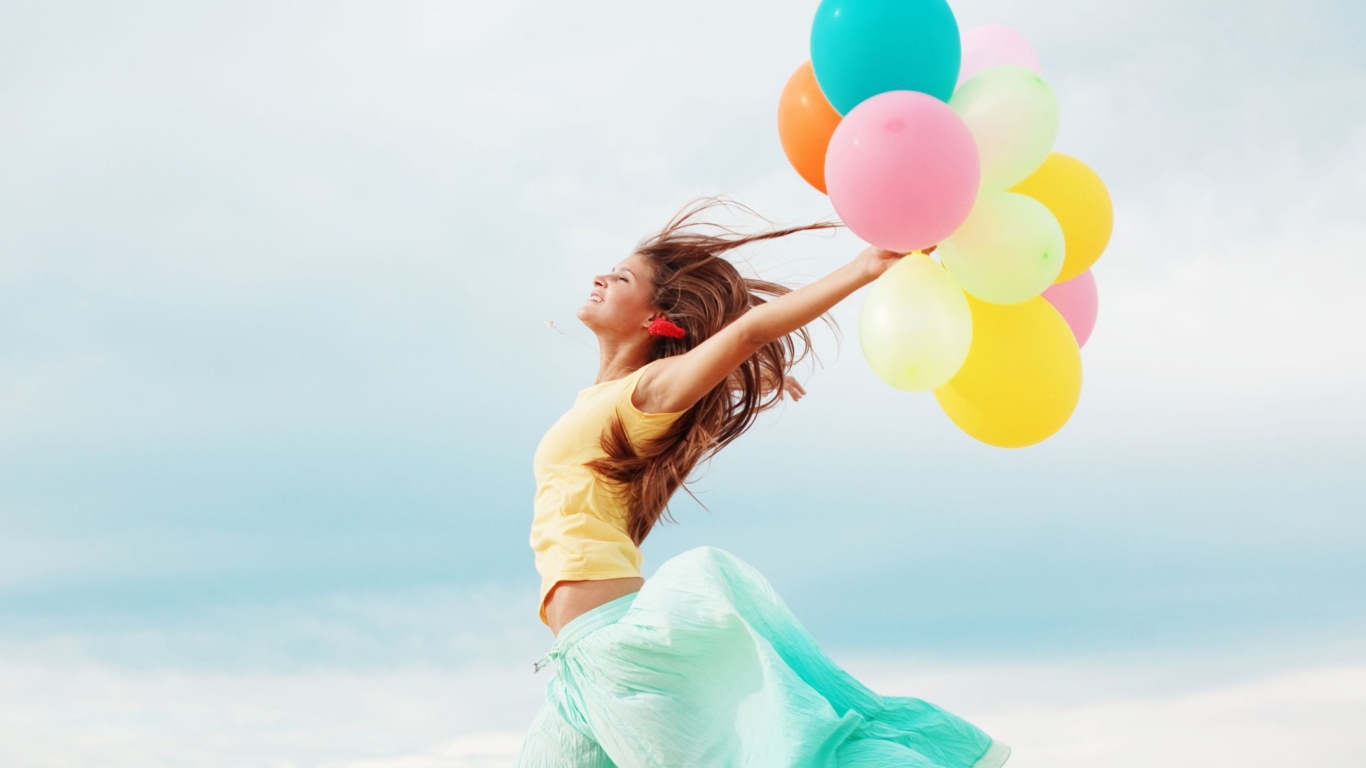 Girl With Colorful Balloons screenshot #1 1366x768