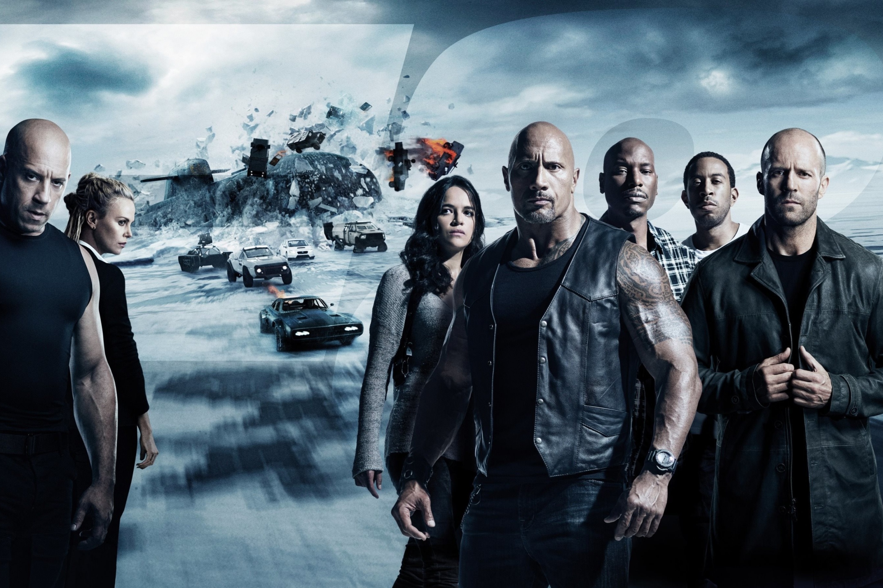 Screenshot №1 pro téma The Fate of the Furious with Vin Diesel, Dwayne Johnson, Charlize Theron 2880x1920