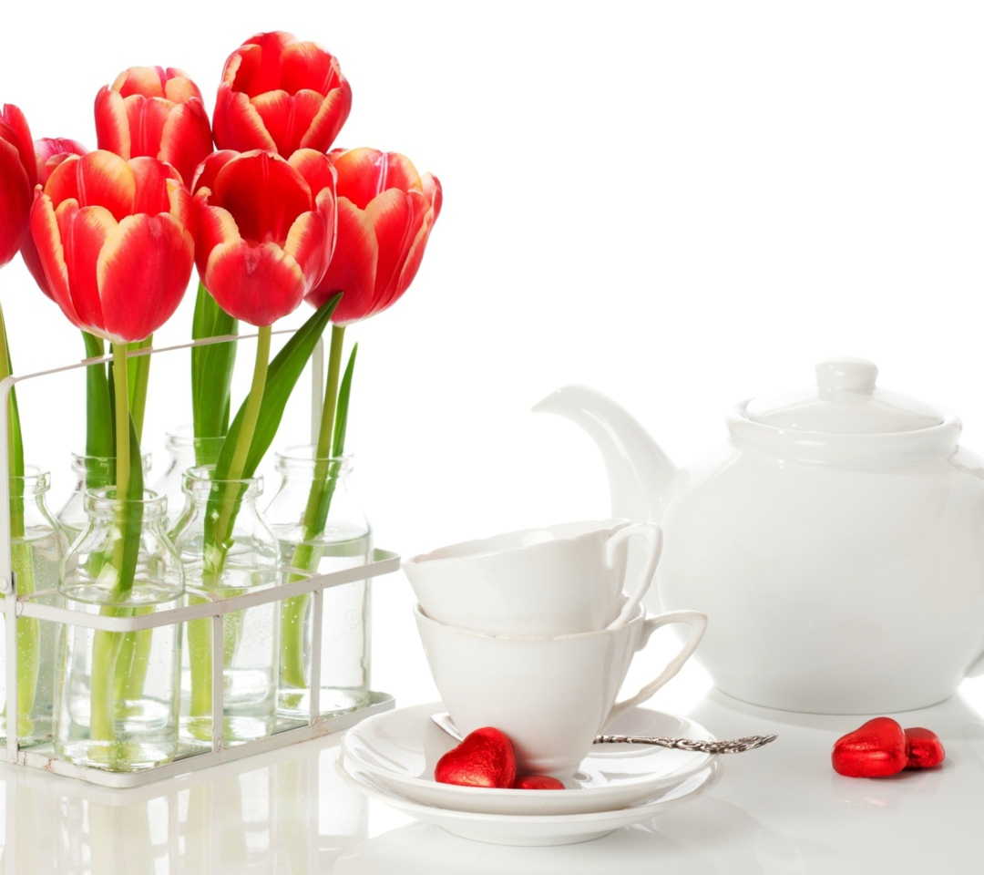 Tulips And Teapot wallpaper 1080x960