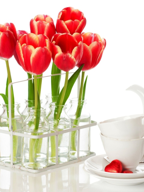 Tulips And Teapot wallpaper 480x640