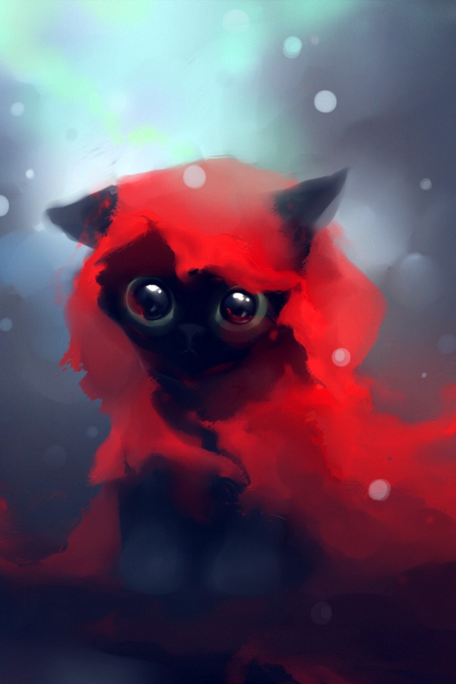 Fondo de pantalla Red Riding Hood Cat 640x960
