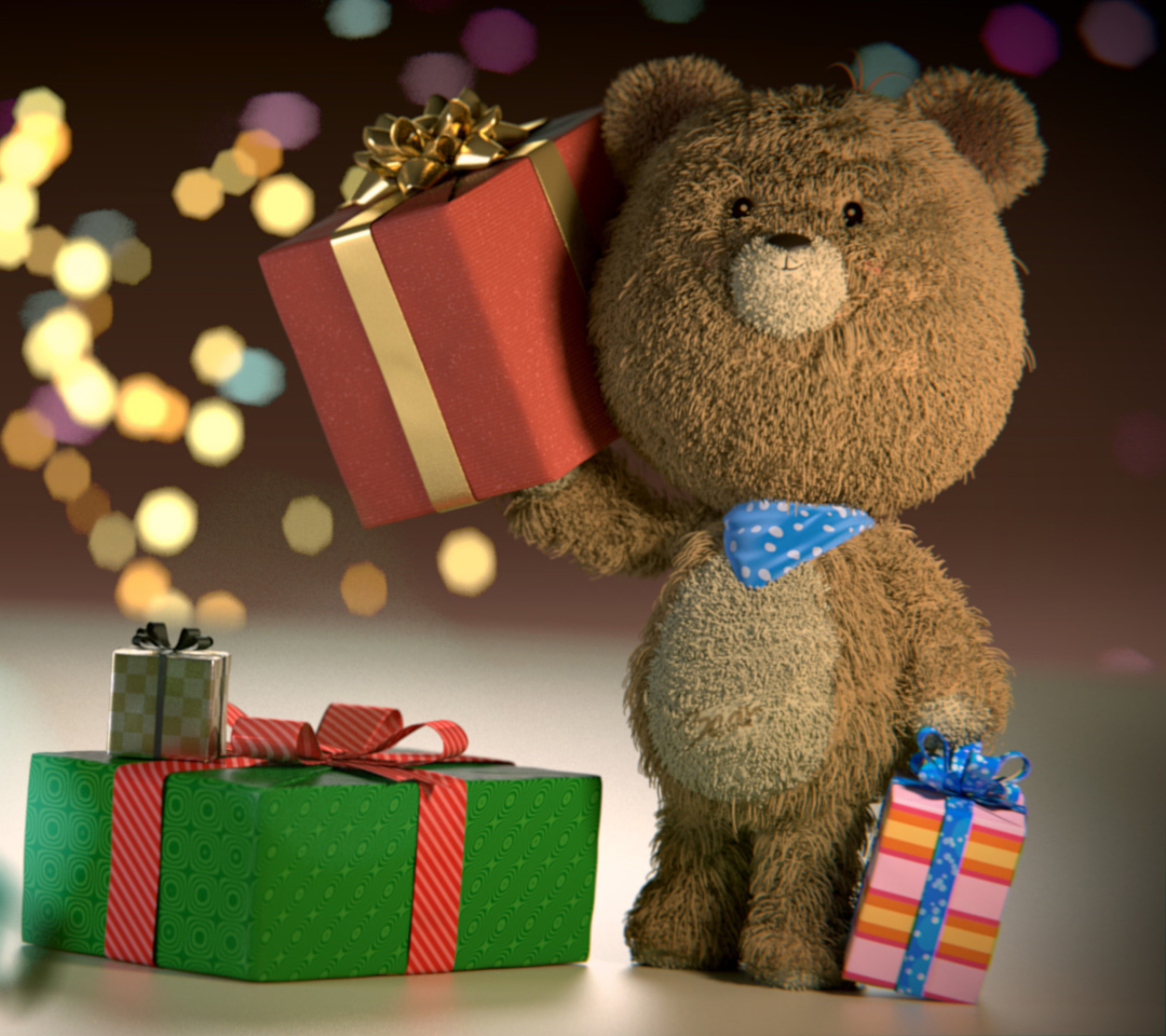 Das Teddy Bear With Gifts Wallpaper 1080x960
